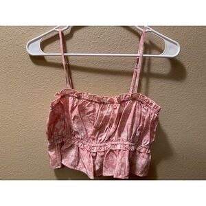 Lilou Pink Paisley Smocked Crop Top‎ Ruffle Cami Adjustable Straps Small